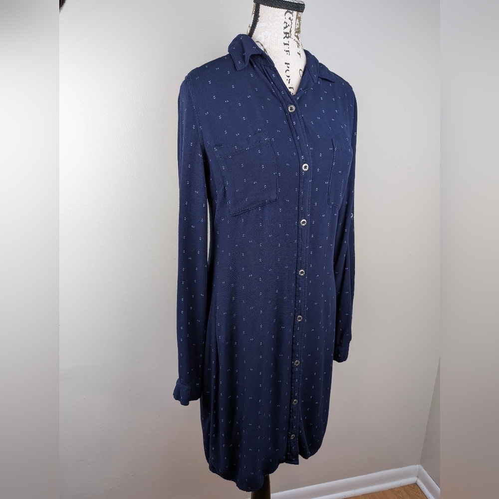 Max Jeans Women's Buttoned Shirt Dress XS Navy Blue Arrow Print Lounge Casual